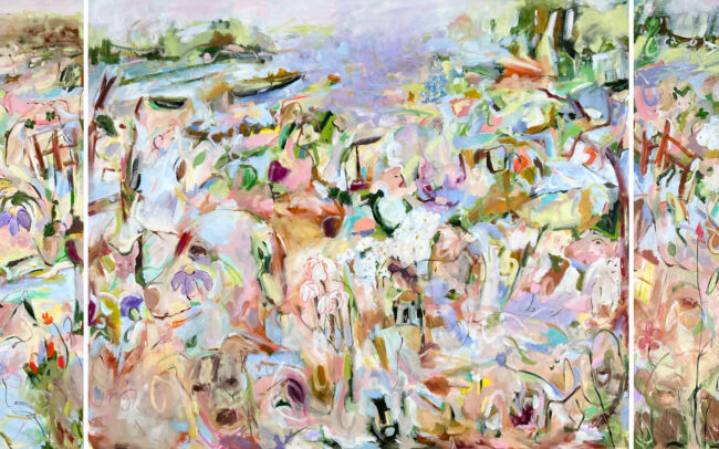 Here It Comes, So It Flows, There It Is (Triptych) (2025) - Oil on Canvas - 60 x 216 inches